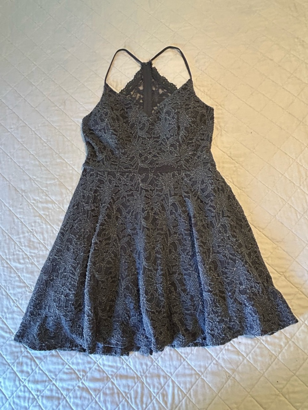 Gray Lace Fit-and-Flare Dress